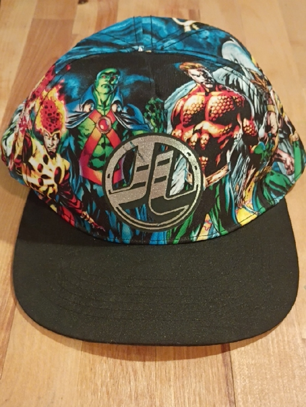 Graphic Superhero Panel Cap with Metallic Emblem